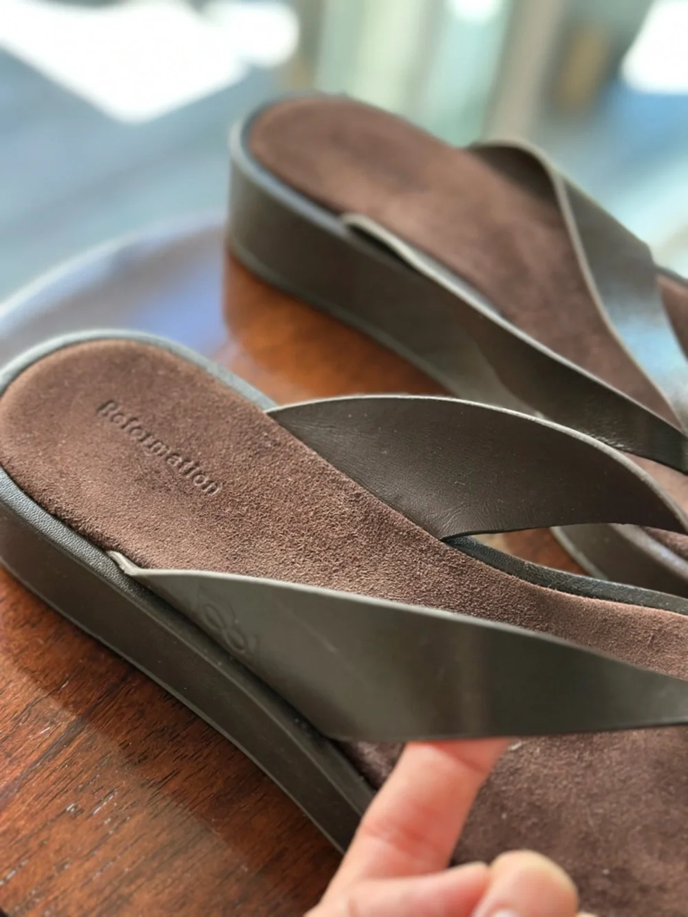 Reformation Eden Platform Thong Espresso Leather Suede Sandals Shoes
